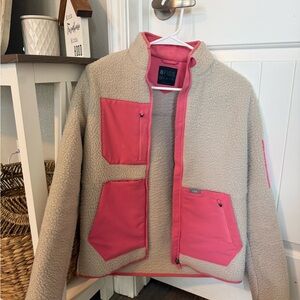 Figs On Shift Sherpa Jacket with Pink Trim and Pockets